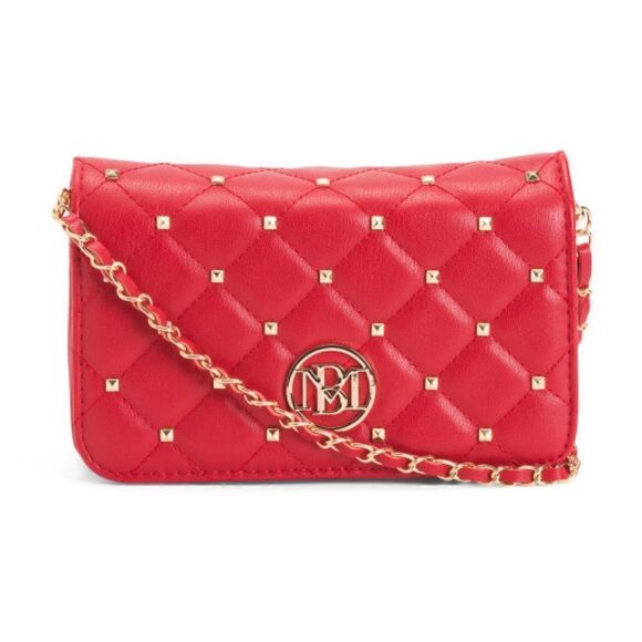 BADGLEY MISCHKA Diamond Quilted Red Crossbody Bag with Studs and Circle Logo NWT - Picture 5 of 10